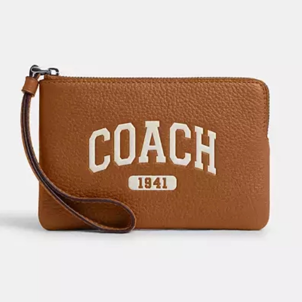 Coach Corner Zip Wristlet With Varsity new with tags in package